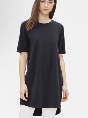 Eileen Fisher Black Organic Cotton Stretch Jersey Dress Size XXS NWT